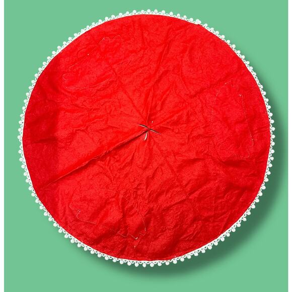 VTG Bucilla Jeweled White Christmas Tree Skirt Applique Red Felt 54 Inch #2107 - Picture 2 of 14